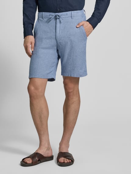 Selected Slim Fit Bermudas aus Baumwoll-Leinen-Mix Modell 'BRODY' Blau Melange 4