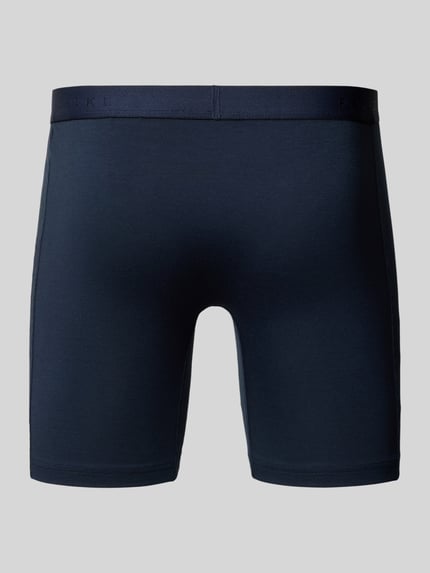 Produktfoto, dunkelblaue Trunks im 2er-Pack mit elastischem Logo-Bund von FALKE aus Baumwoll-Mix mit Stretch-Anteil, enganliegendes Design