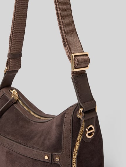 Produktfoto, Handtasche aus echtem Leder Modell 'LUNA' von BORBONESE in Braun, Reißverschluss, Zier-Applikationen, strukturierte Oberfläche, Damen Handtasche, Schulterriemen 110 cm, Größenangaben 25x21x14 cm