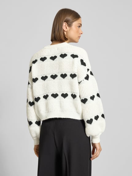 PIECES Relaxed Fit Strickpullover mit Herzprint Modell 'NOVE' Ecru 5