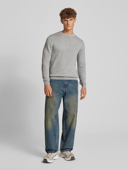REVIEW Sweter z dzianiny z okrągłym dekoltem Jasnoszary melanż 1