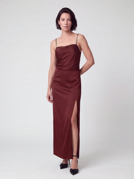 HUGO Abendkleid mit Strass-Trägern Modell 'Kible-1' Bordeaux 1