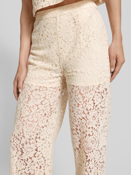 OBJECT Wide Leg Stoffhose mit Häkelspitze Modell 'IBI' Beige 3