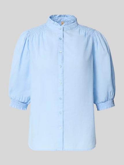 Productfoto, Regular Fit blouse met opstaande kraag model 'CALISTE' van Soyaconcept, puur katoen, pofmouwen, knoopsluiting, lichtblauw