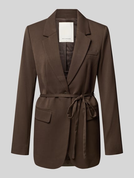 Produktfoto, Regular Fit Blazer mit Bindegürtel Modell 'Kiesa Henrika' von MSCH Copenhagen in Braun, Reverskragen, Pattentaschen, Material-Mix mit Viskose-Anteil
