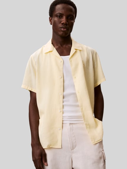 CK Calvin Klein Regular Fit Freizeithemd aus Leinen-Lyocell-Mix Hellgelb 3