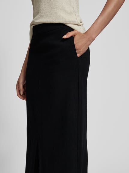 VERO MODA Rechte midirok van een mix van viscose en linnen, model 'VERA' Zwart - 3