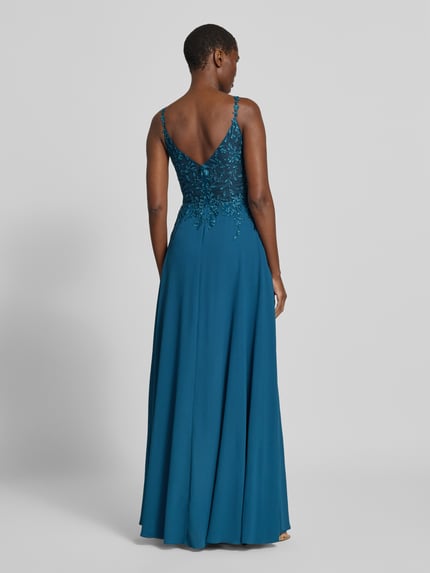 LUXUAR FASHION Avondjurk met stitchings en met siersteentjes Petrol - 5