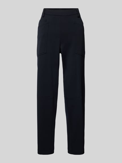 Produktfoto, schwarze Jogpants mit elastischem Bund Modell 'OCEAN' von Cambio aus Material-Mix mit Stretch, gerade Form, glatte Textur.
