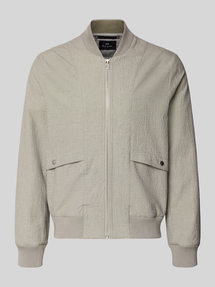 Produktfoto, Bomberjacke mit Pattentaschen und Reißverschluss von PAUL SMITH in Beige, Loose-Fit, gerippte Abschlüsse, strukturierte Oberfläche