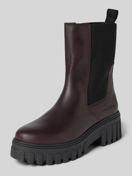 Productfoto, Chelseas uit echt leer met label in reliëf model 'Vala 5' van Marc O'Polo voor Dames, donkerbruin met zwarte zool