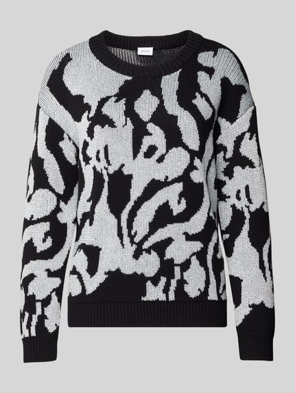 VILA Sweter o kroju regular fit z efektem dzianiny model ‘Beca’ Czarny 2