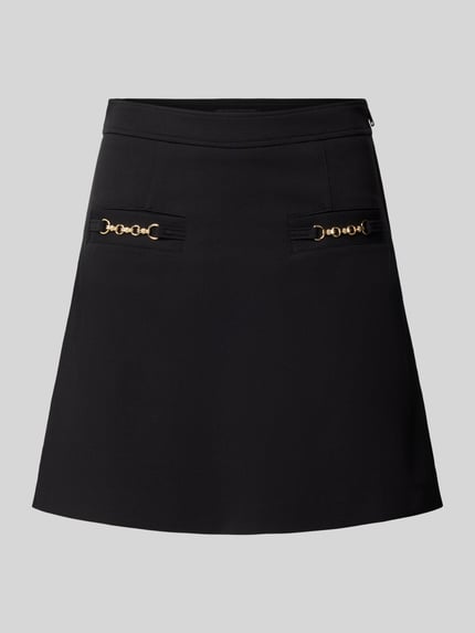Productfoto, Minirok uit Viscosemix Model 'WANDA' van GUESS, dames minirok, a-lijn, met stretch, zijritssluiting, zwarte kleur, bandwijdte maat S 34 cm, totale lengte maat S 41 cm