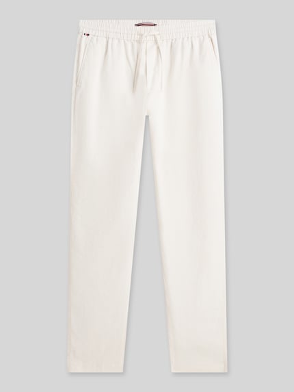 Tommy Hilfiger Chino o kroju tapered z mieszanki lnu ze ściągaczem w pasie model 'HARLEM' Złamany biały 2