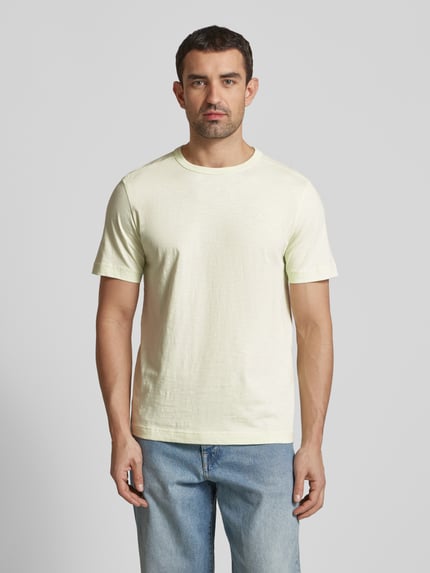 Tom Tailor T-shirt o kroju regular fit z czystej bawełny z gumowanym nadrukiem z logo Neonowy żółty 4