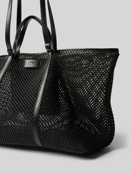 Produktfoto, torba shopper model 'PALMAH' od BOSS, efekt: jednolity kolor, aplikacja z marką, uchwyt, prostokątny kształt, wyraźna faktura siatki