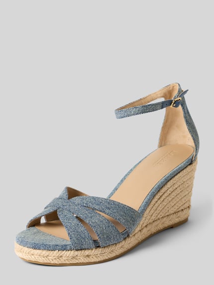 Produktfoto, Wedges in Denim-Optik von Lauren Ralph Lauren mit abgerundeter Schuhspitze, Wedge-Absatz, Logo-Applikation, Baumwoll-Mix.