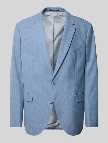 Produktfoto, Regular Fit Blazer met borstzak van Christian Berg Men, lichtblauw met witte strepen, reverskraag, klepzakken, 2-knoopsluiting, ruglengte maat 50 80 cm, schouderbreedte maat 50 42 cm, mouwlengte maat 50 71 cm