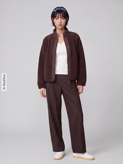 Jake*s Casual Regular Fit Sweatjacke aus Teddyfell Dunkelbraun 1