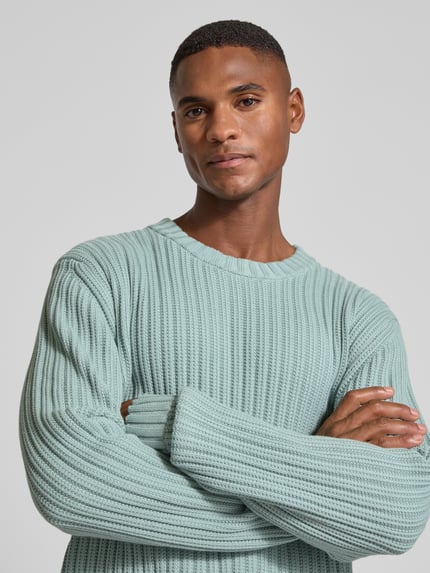 HUGO Sweter z dzianiny o kroju regular fit z czystej bawełny model ‘SRIBBEN_1’ Miętowy 3