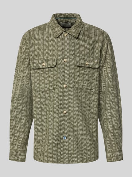Produktfoto, Relaxed Fit Hemdjacke mit Kentkragen und Brusttaschen von Scotch & Soda, Material-Mix mit Woll-Anteil, Allover-Muster, Label-Detail