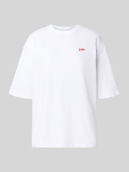Produktfoto, Relaxed Fit T-shirt met motiefstitching van Comma, puur katoen, ronde hals, halflange mouwen, ruglengte maat 36: 62 cm, wit