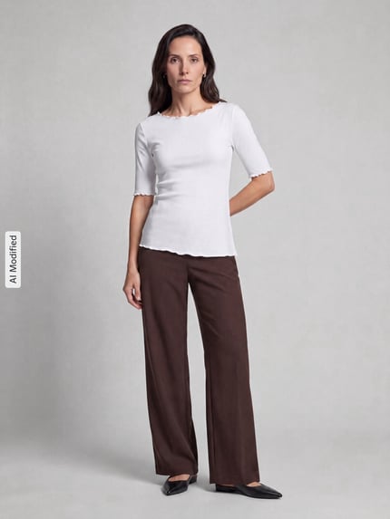 MAC Wide Leg Hose aus Viskose-Mix Modell 'Chiara' Mittelbraun 1