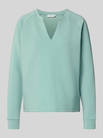 Produktfoto, Relaxed Fit Sweatshirt mit Stretch-Anteil von Christian Berg Woman, elastyczna mieszanka materiałów z dodatkiem modalu, dekolt w serek, długi rękaw, kolor jasny turkus, gładka faktura