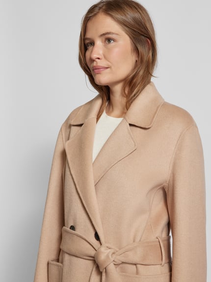 White Label Płaszcz z żywej wełny z wiązanym paskiem Camel 3