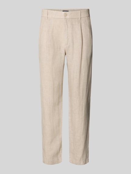 Produktfoto, Tapered Fit Leinenhose mit Eingrifftaschen von MCNEAL in Beige, reine Leinenstruktur, sichtbare Bund- und Paspeltaschen.