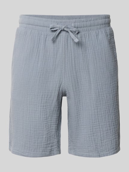 Produktfoto, Shorts mit elastischem Bund Modell 'JAIDEN PATRAS' von Jack & Jones aus Reine Baumwolle, Regular-Fit, hellblau, strukturierte Oberfläche, Tunnelzug, Bundweite 43 cm, Innenbeinlänge 22 cm bei Größe M