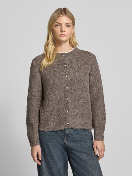 VILA Strickjacke mit Rundhalsausschnitt Modell 'LARKA' Taupe 4