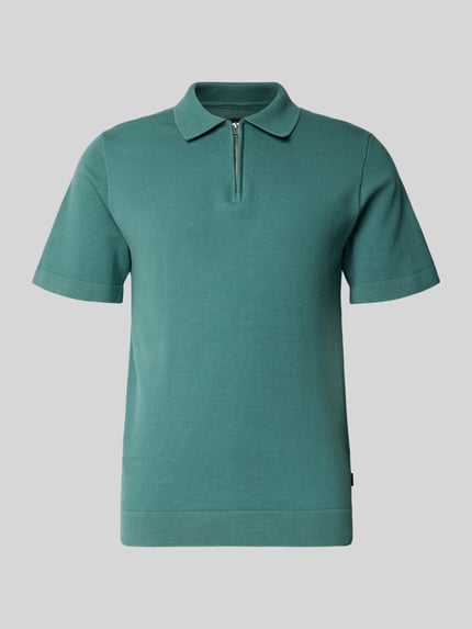 Produktfoto, Regular Fit Poloshirt mit Reißverschluss Modell 'MILANO' von Jack & Jones Premium in Grün, Bio-Baumwoll-Mix, glatte Struktur