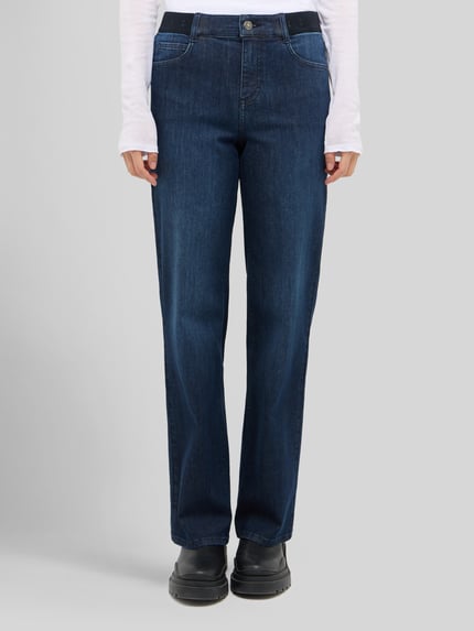 ANGELS High waist straight fit jeans met logo in band Donkerblauw - 4