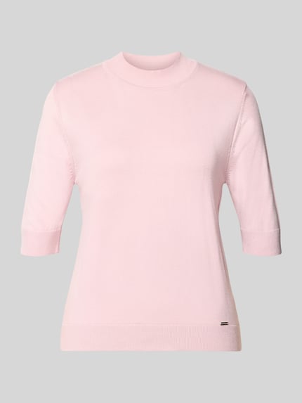 Produktfoto, Strickpullover aus Viskose-Mix von MORE & MORE, halbarm, tailliert, rosa, Stehkragen, gerippte Abschlüsse, glatte Textur