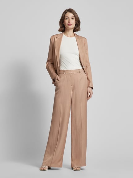 COMMA Broek van een mix van viscose en linnen met wijde pijpen Taupe - 1