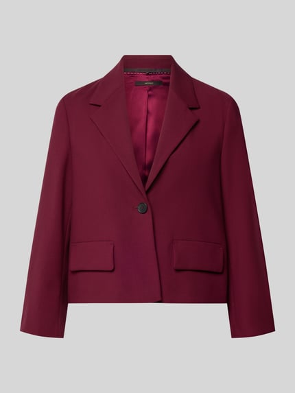 Produktfoto, Boxy Fit Blazer mit Pattentaschen od Windsor, mieszanka materiałów z dodatkiem wiskozy, kołnierz z połami, zapięcie na guzik, kieszenie z patką, kolor bordowy, długość tyłu 51 cm, szerokość klatki piersiowej 49 cm, długość rękawów 53 cm, rozmiar 36.