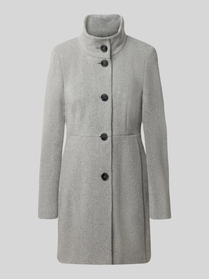 Produktfoto, grauer Regular Fit Mantel aus Woll-Mix von FUCHS SCHMITT, Stehkragen und Knopfleiste, glatte Oberfläche, Damen Mantel