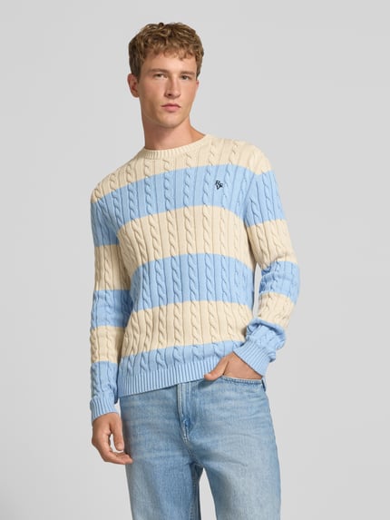 REVIEW Slim Fit Strickpullover aus reiner Baumwolle mit Zopfmuster Ecru 4