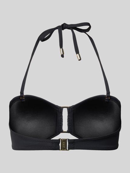 Produktfoto, schwarzes Bikini-Oberteil in Bandeau-Form Modell 'MONOCHROME BEACH' von JOOP! Collection, glatte Textur, goldfarbene Details
