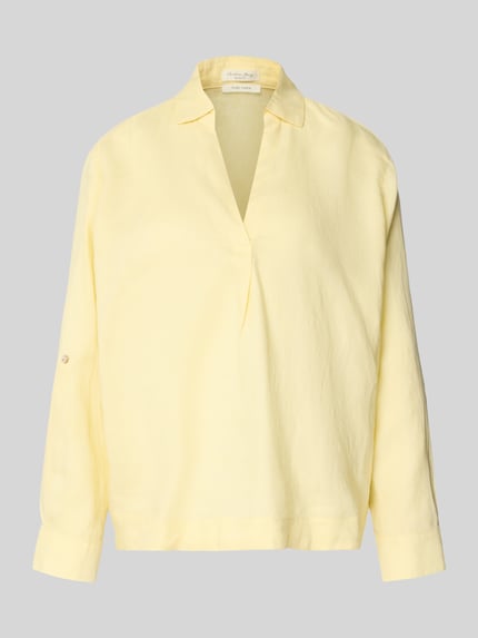 Produktfoto, Regular Fit Leinenbluse mit V-Ausschnitt von Christian Berg Woman in hellem Gelb, reine Leinenstruktur, Hemdblusenkragen