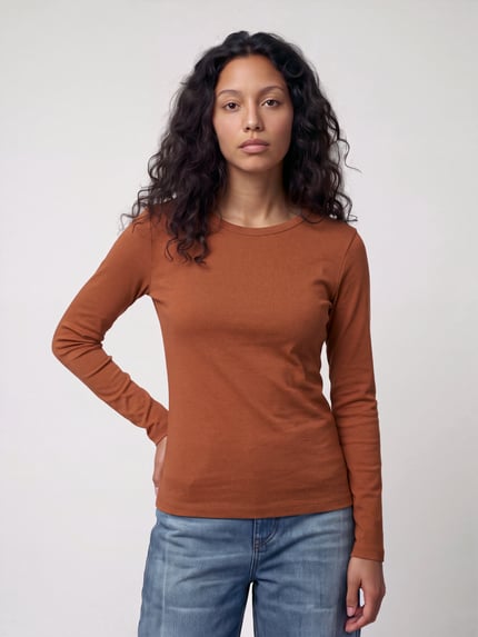 s.Oliver RED LABEL Longsleeve mit Rollsaum-Details Cognac 4