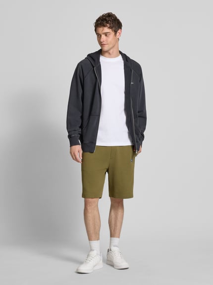 HUGO Blue Szorty dresowe o kroju regular fit z czystej bawełny model 'NASENSIO' Oliwkowy 1