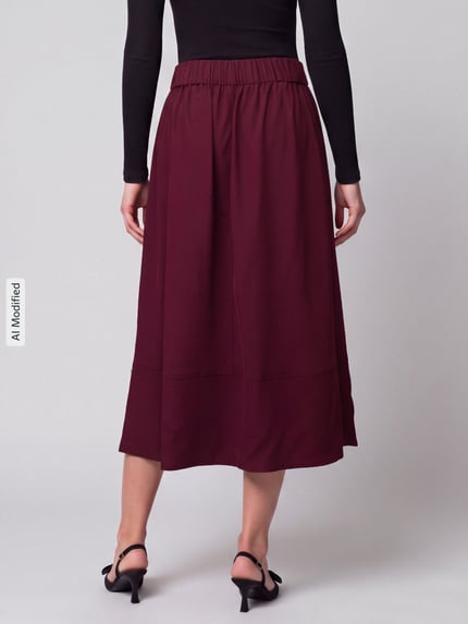ROBE LÉGÈRE Uitlopende midi-rok van viscosemix Bordeaux - 5