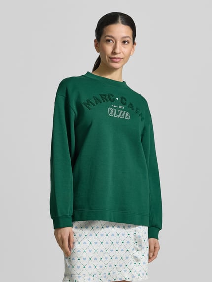 Marc Cain Bluza o kroju relaxed fit z detalem z logo Zielony 4