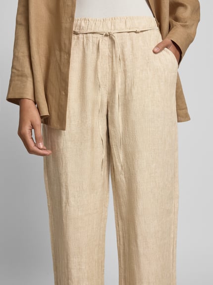 MAC Straight Leg Leinenhose mit Bindegürtel Modell 'Chiara' Beige 3