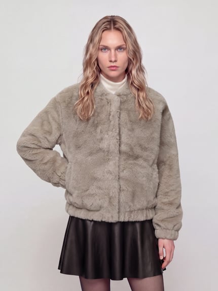 Jake*s Casual Webpelzjacke mit verdecktem Druckknopfverschluss Taupe 4