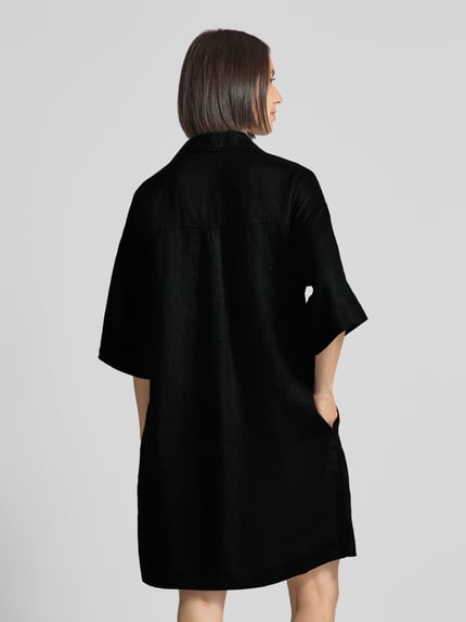 Christian Berg Woman Knielanges Leinenkleid mit V-Ausschnitt Black 5
