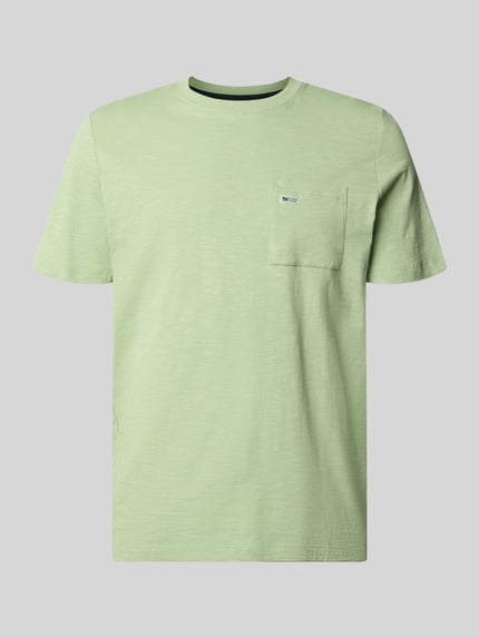 Produktfoto, Regular Fit T-Shirt aus reiner Baumwolle von s.Oliver RED LABEL in Melange-Optik, unifarben hellgrün, mit Brusttasche und Label Patch.