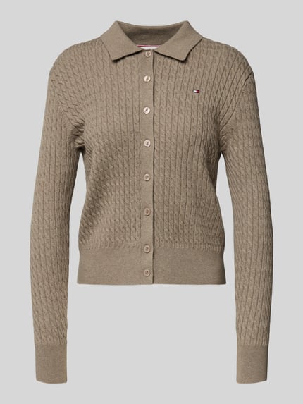 Tommy Hilfiger Regular Fit Strickjacke aus Baumwoll-Mix Taupe 2